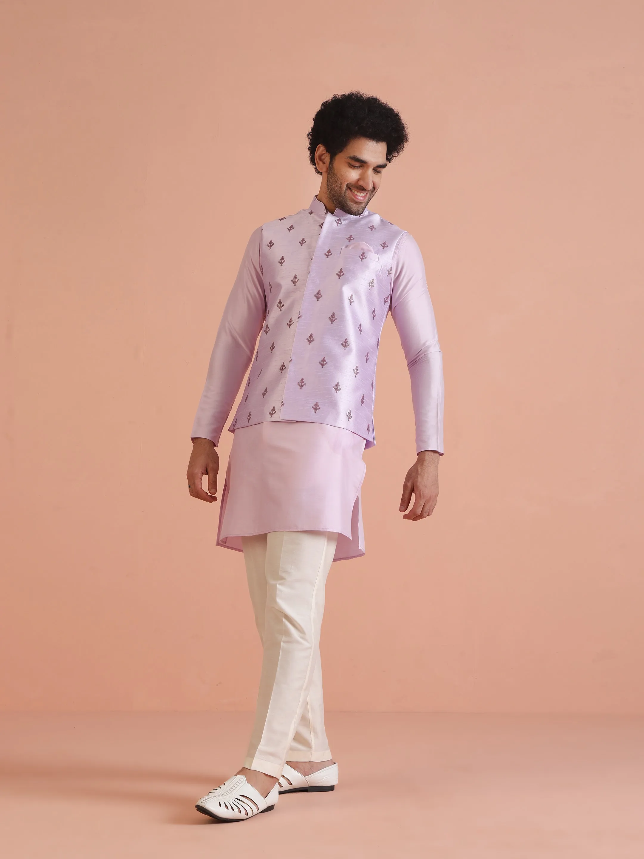 Men Lilac Embroidered Jacket (Set of 1)