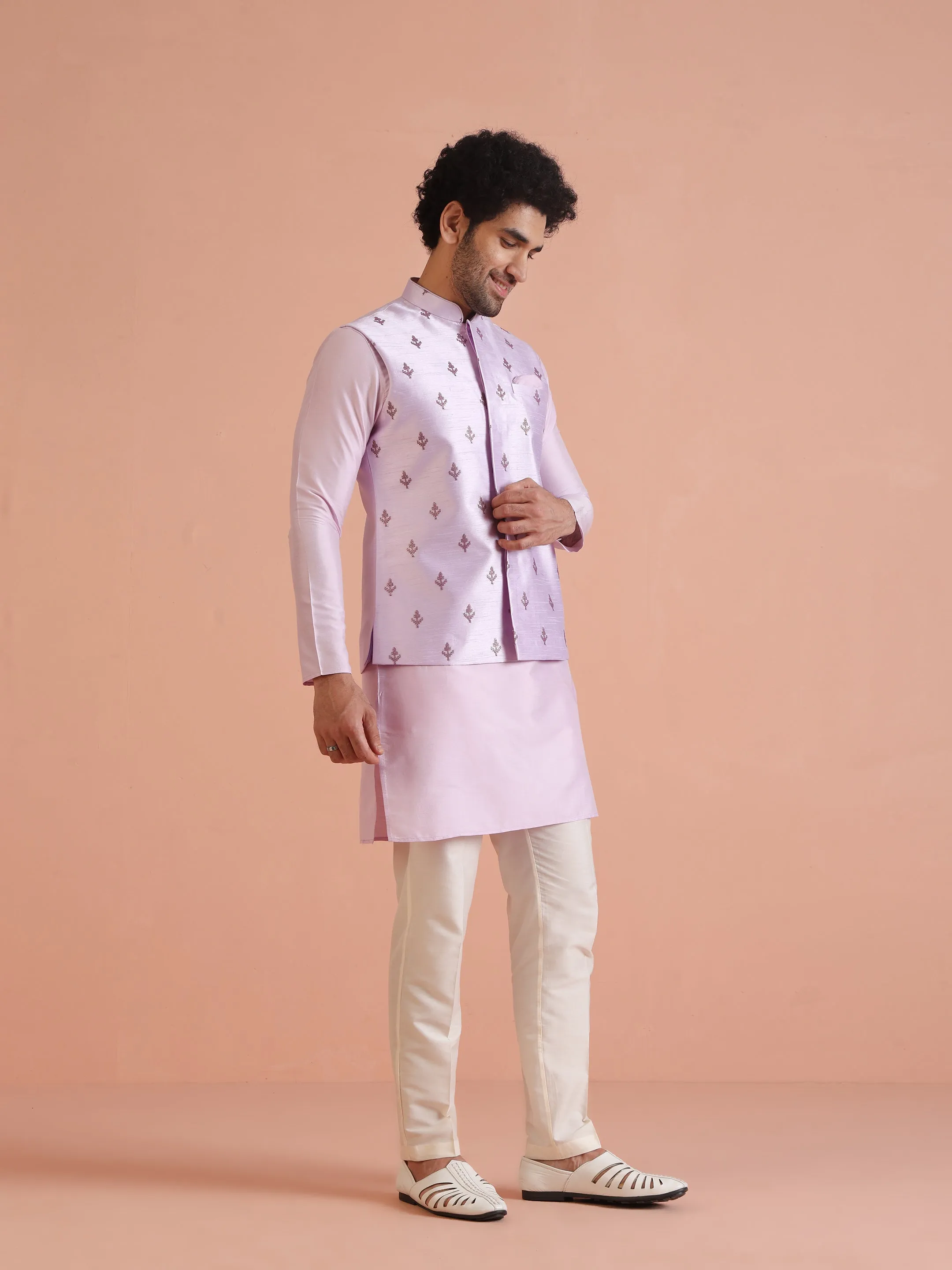 Men Lilac Embroidered Jacket (Set of 1)