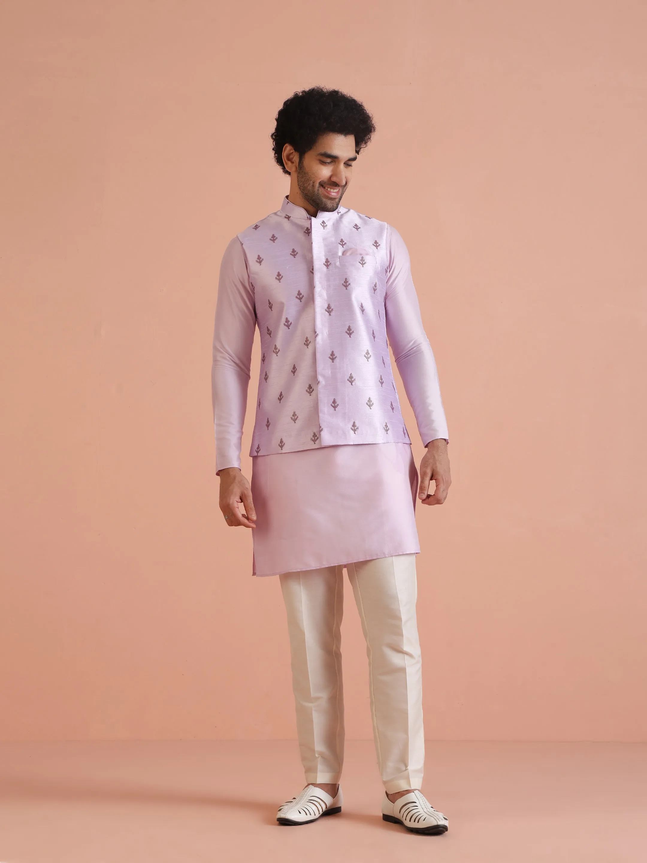 Men Lilac Embroidered Jacket (Set of 1)