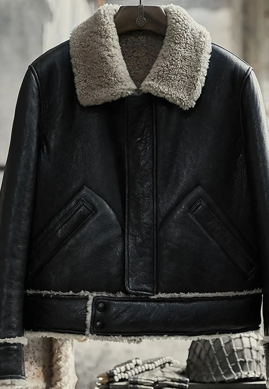 Men's Black Motorcycle Shearling Jacket