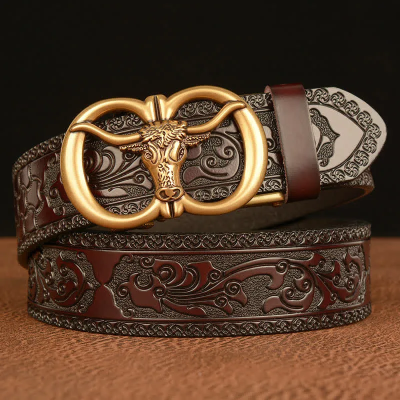 Men's Bull Head Buckle Leather Belt