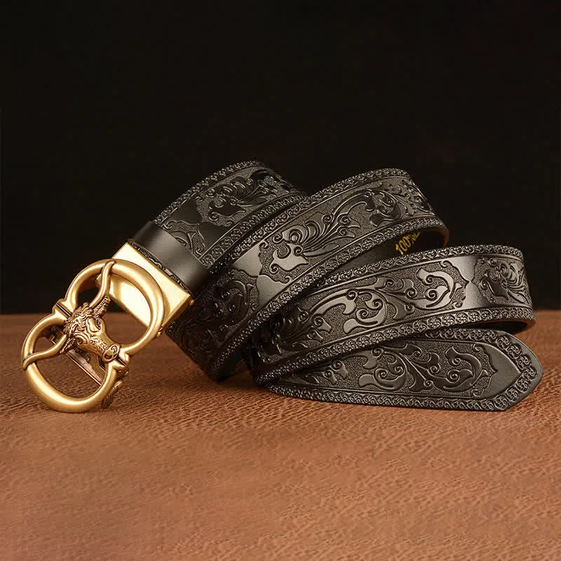 Men's Bull Head Buckle Leather Belt