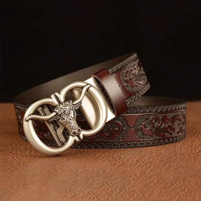 Men's Bull Head Buckle Leather Belt