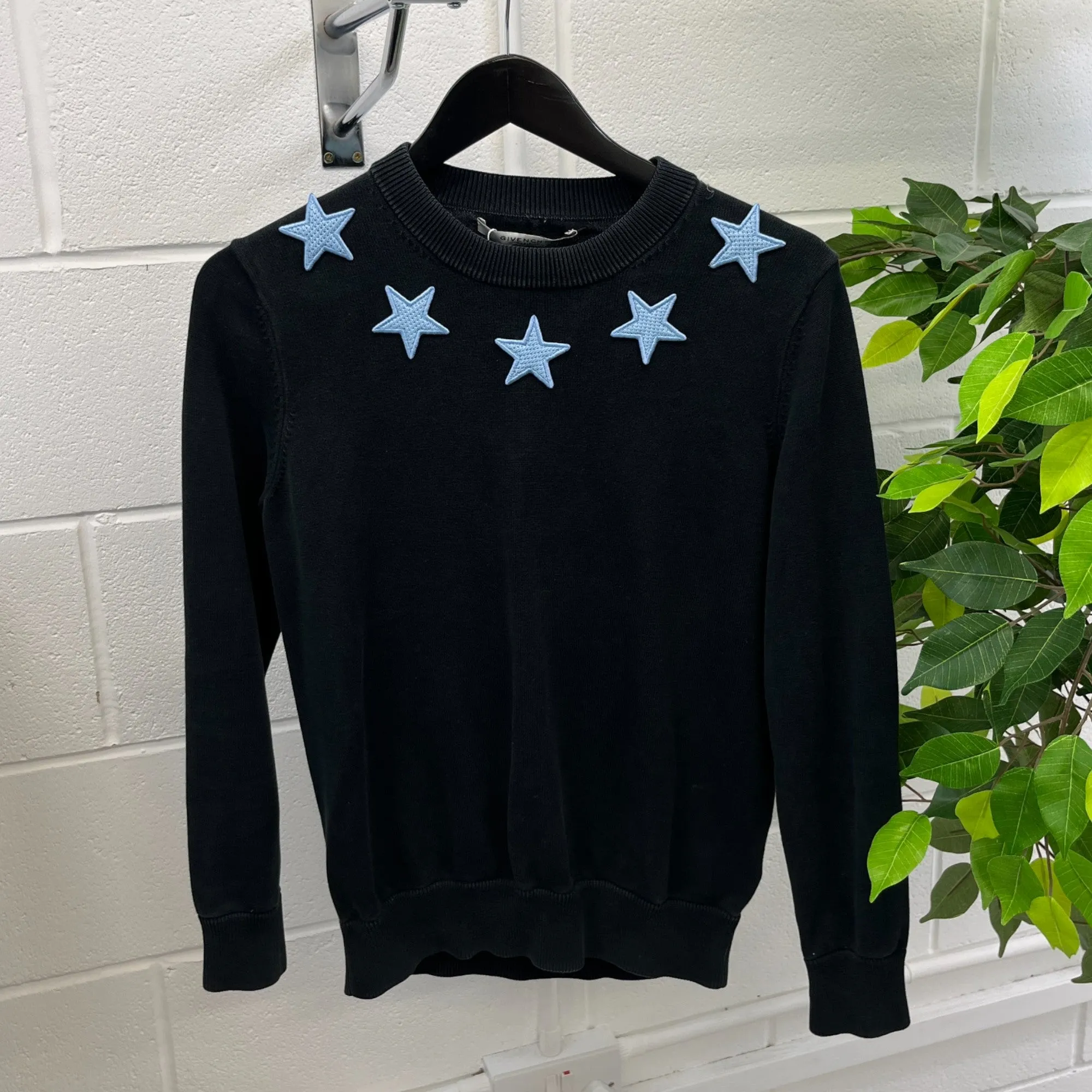 Men's Embroidered Star Sweatshirt Black Size XS