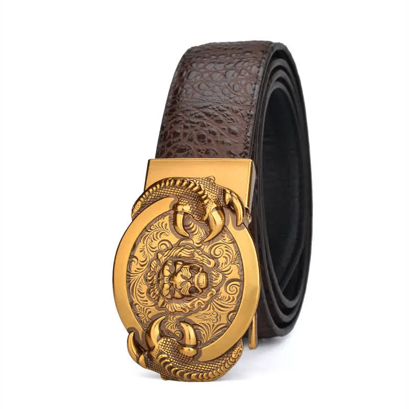 Men's Savage Lion Crocodile Pattern Automatic Leather Belt