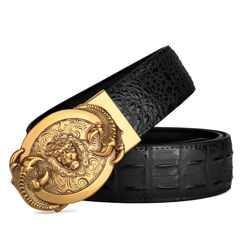 Men's Savage Lion Crocodile Pattern Automatic Leather Belt