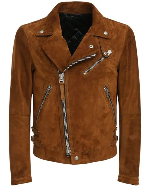 Men’s Tan Brown Leather Biker Jacket