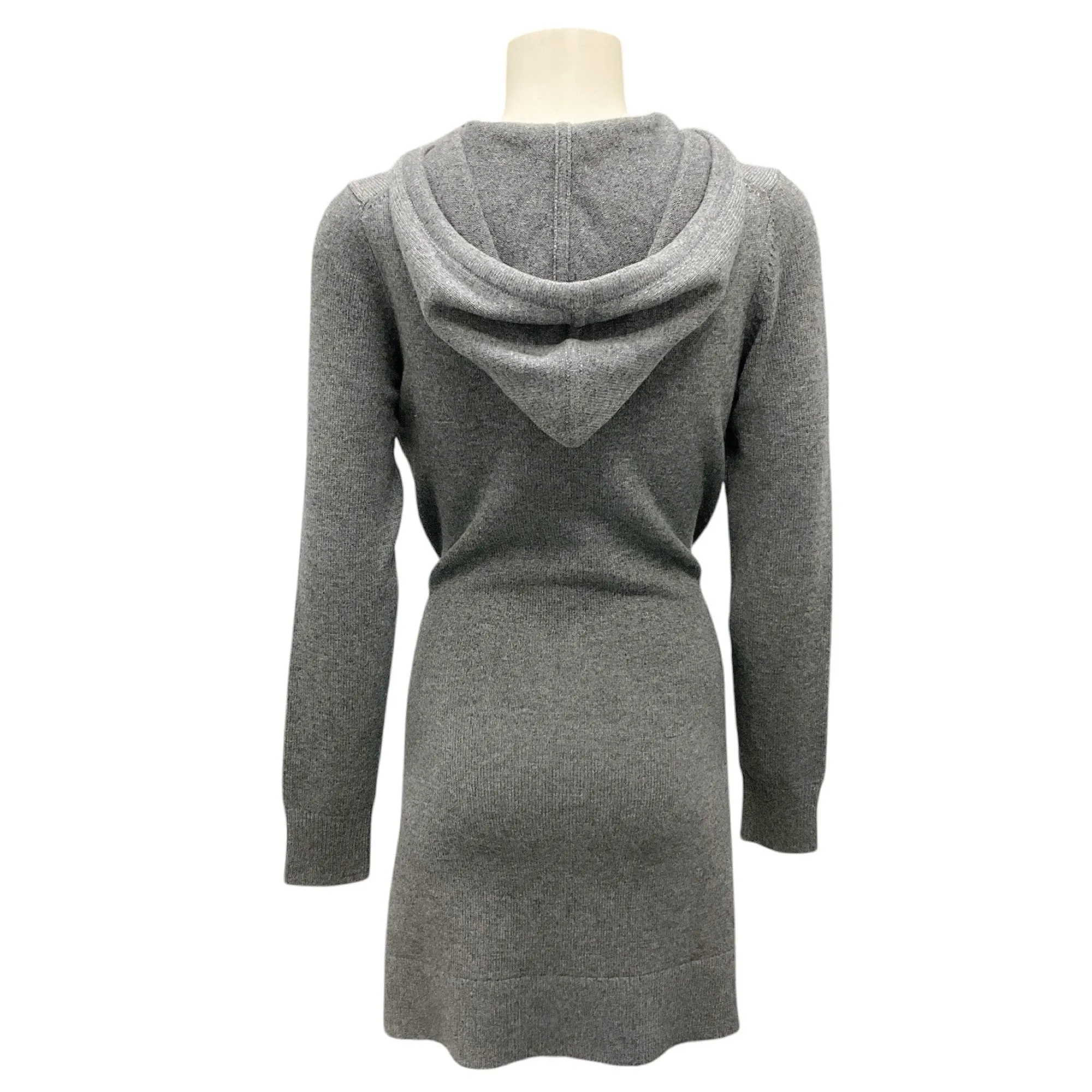 Michael Kors Collection Grey Banker Mel Hooded Tie-Waist High-Low Cashmere Knit Sweater