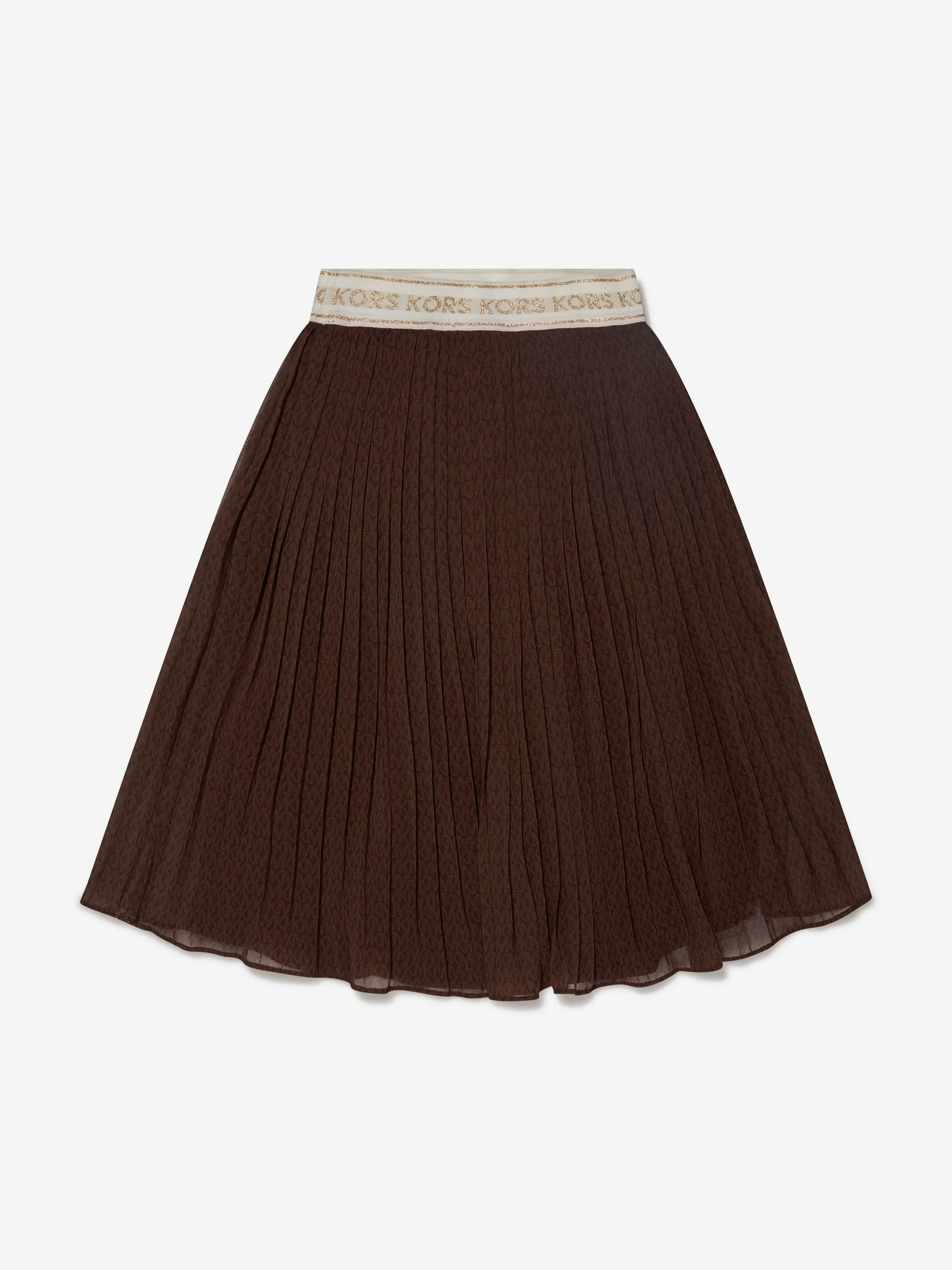 Michael Kors Girls Pleated Midi Skirt in Brown