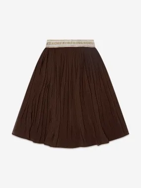 Michael Kors Girls Pleated Midi Skirt in Brown