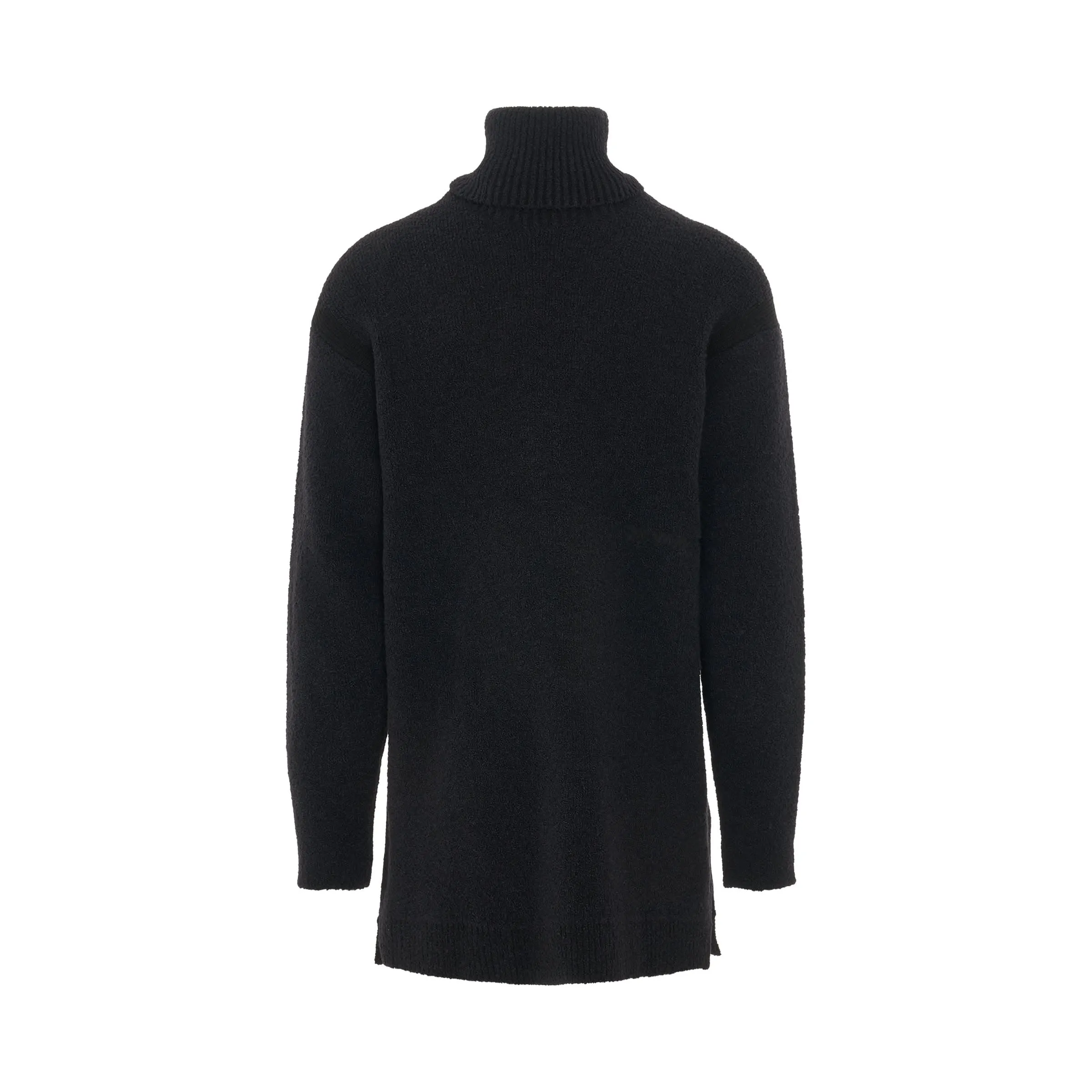 Micro Boucle Knit Turtleneck in Black