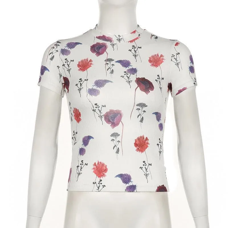 Missy Rose Print See Sheer Turtleneck T-Shirt 16030