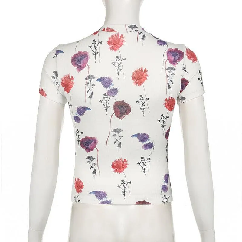 Missy Rose Print See Sheer Turtleneck T-Shirt 16030