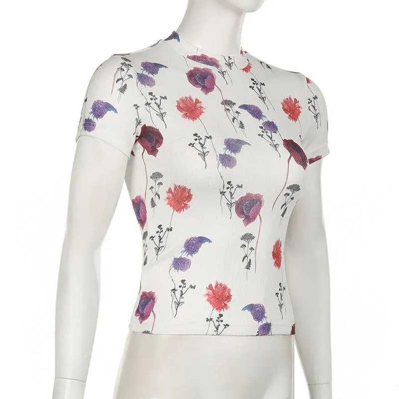 Missy Rose Print See Sheer Turtleneck T-Shirt 16030