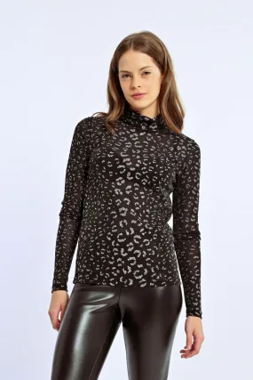 Molly Bracken Black Animal Print Shimmer Top