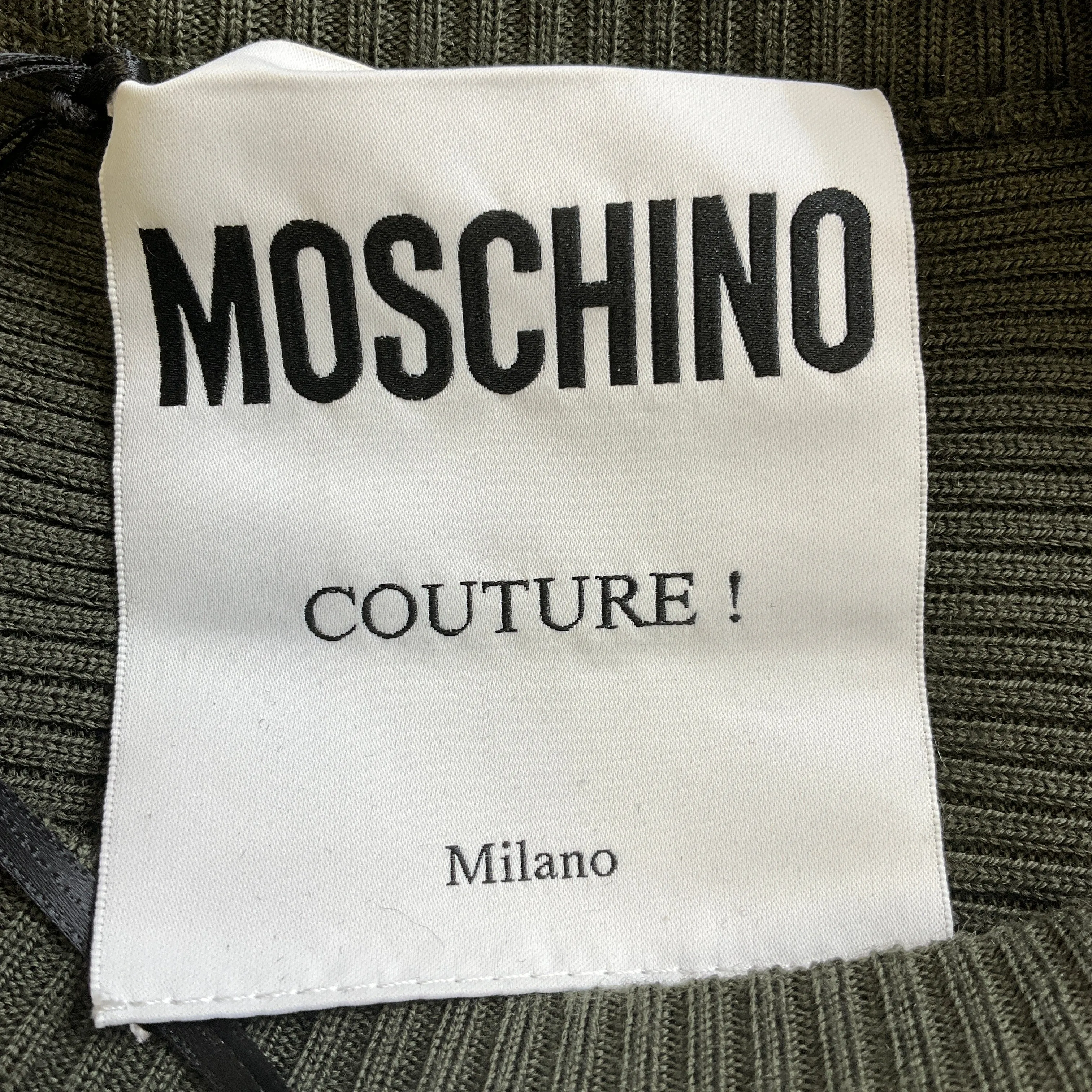 Moschino Couture Olive Green Tulle Detail Ribbed Knit Sweater