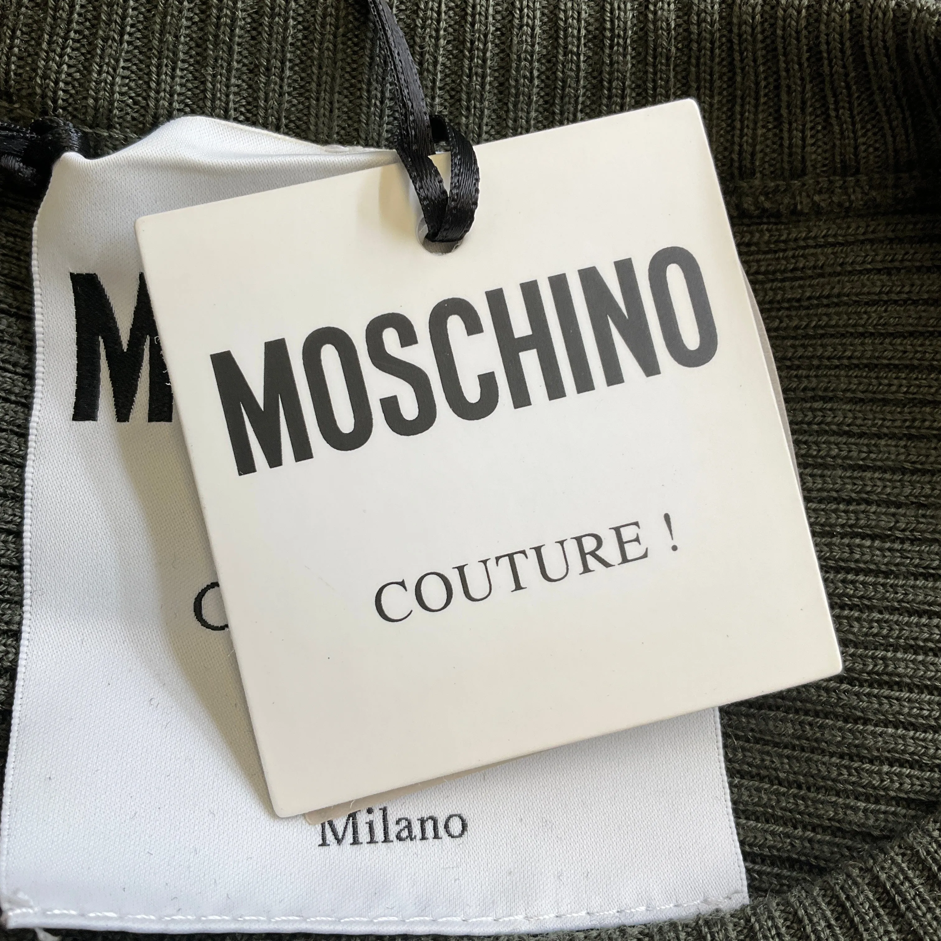 Moschino Couture Olive Green Tulle Detail Ribbed Knit Sweater