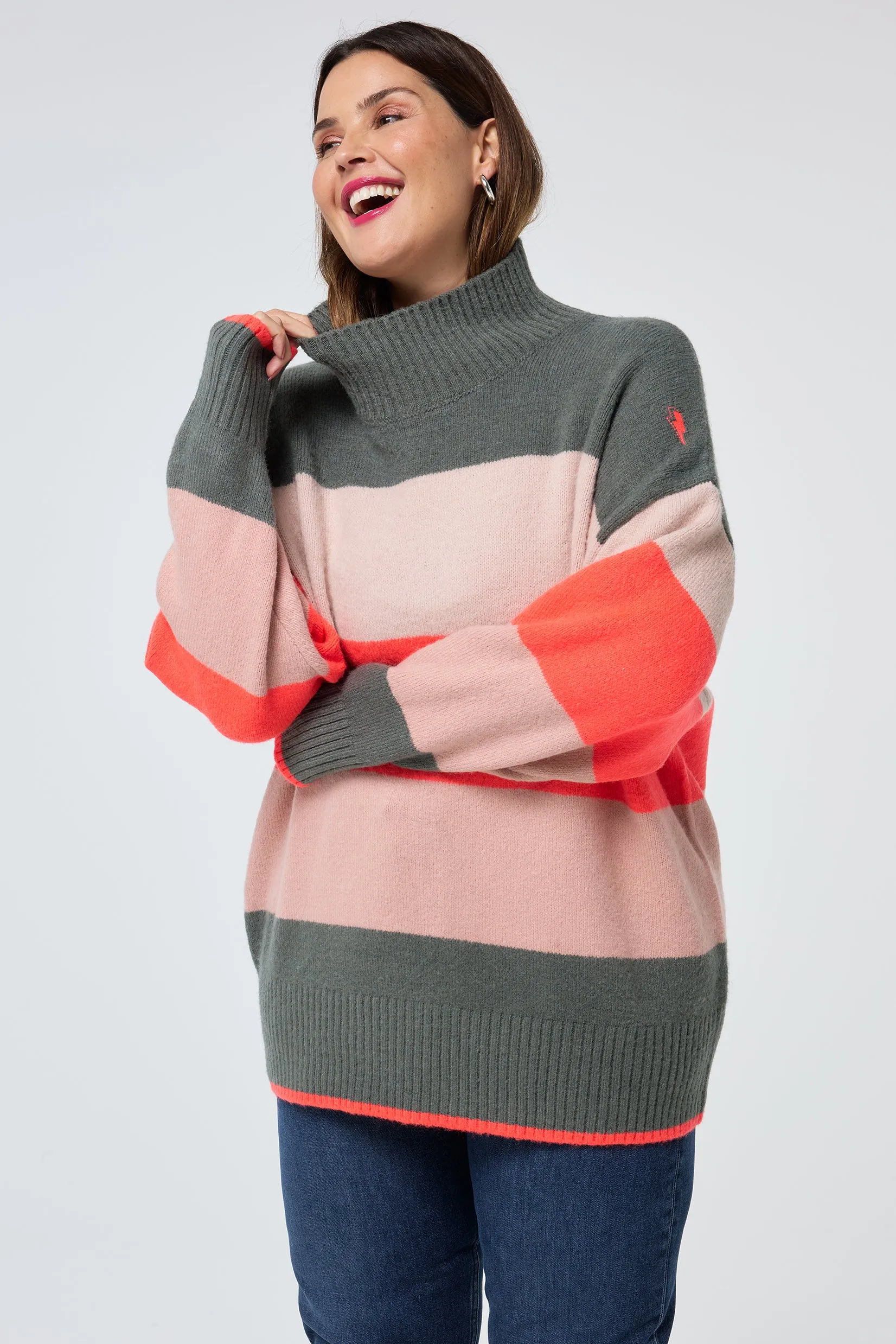 Multi Colour Oversized Turtleneck Jumper