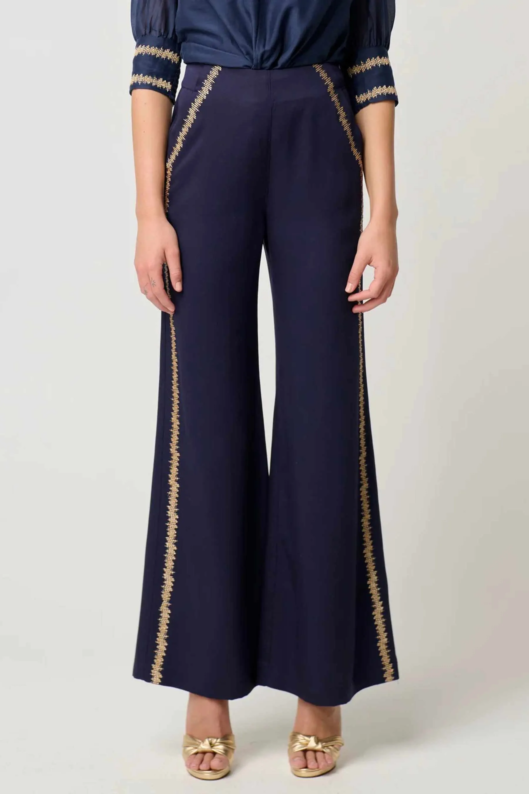 Mustique Tencil Embroidered Flared Pant | Ink