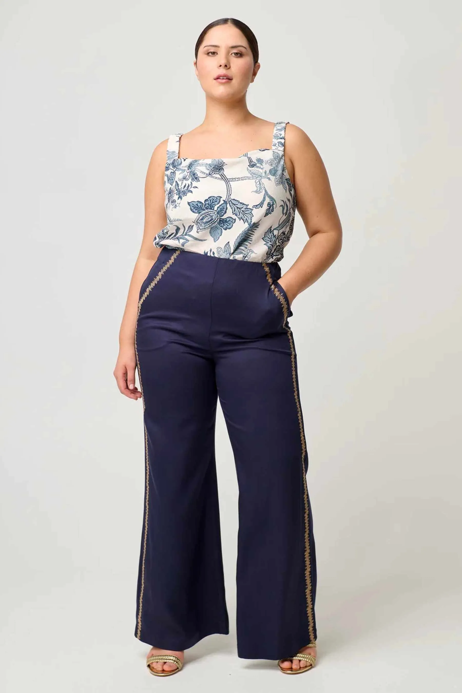 Mustique Tencil Embroidered Flared Pant | Ink