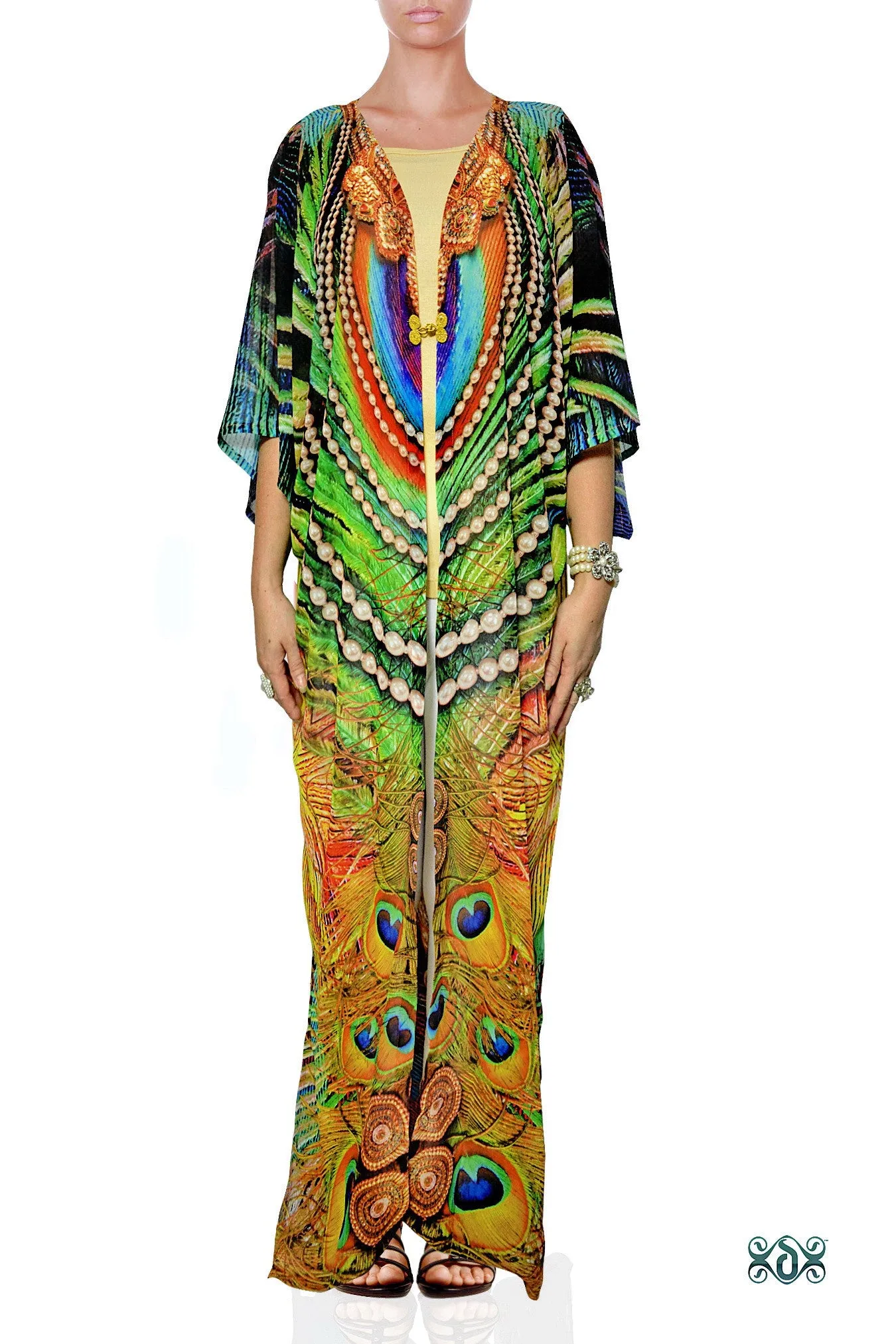 NATURE MORTE Royal Peacock Design Devarshy Long Kimono Jacket - 003