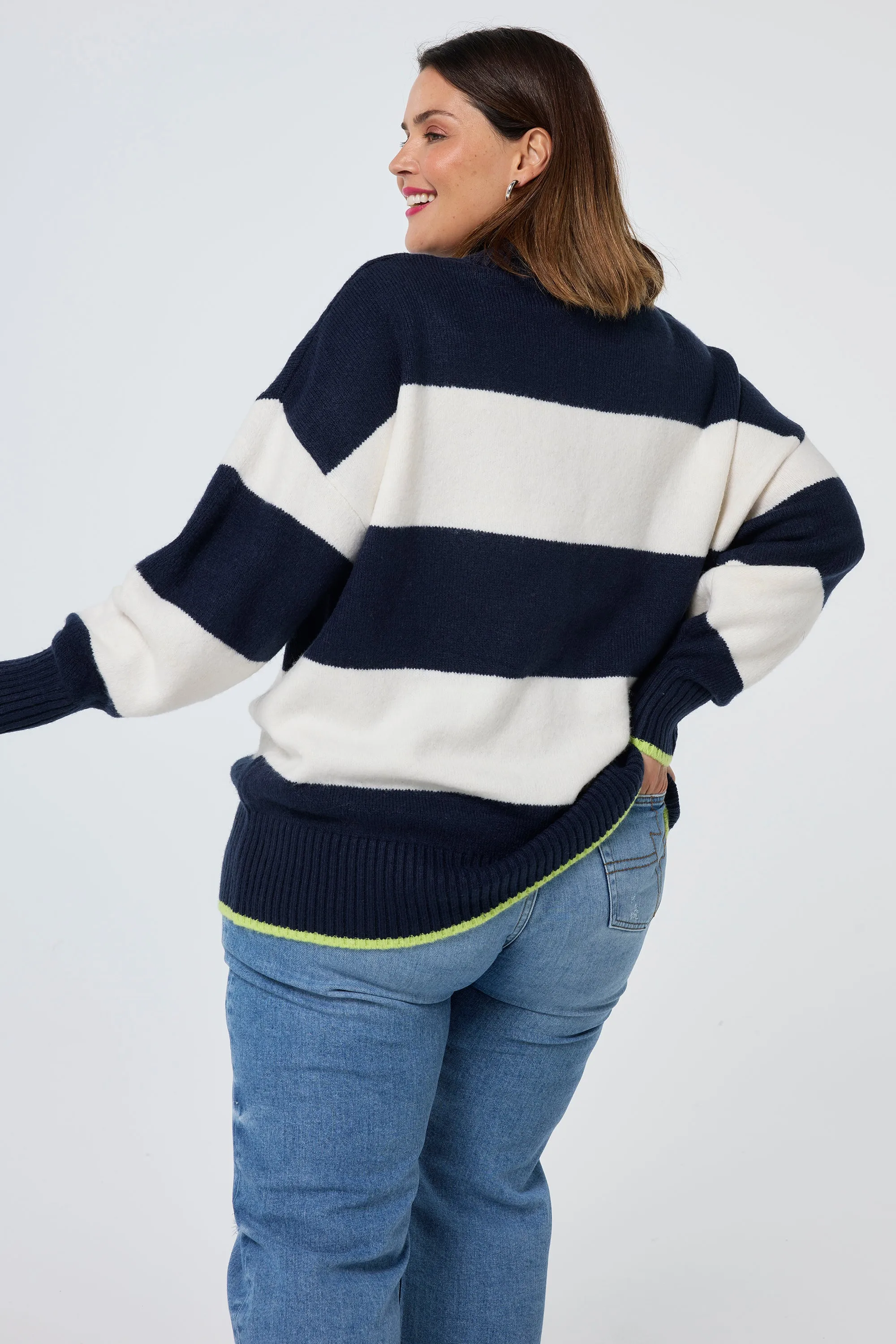 Navy with Ivory Stripe Oversized Turtleneck Jumper