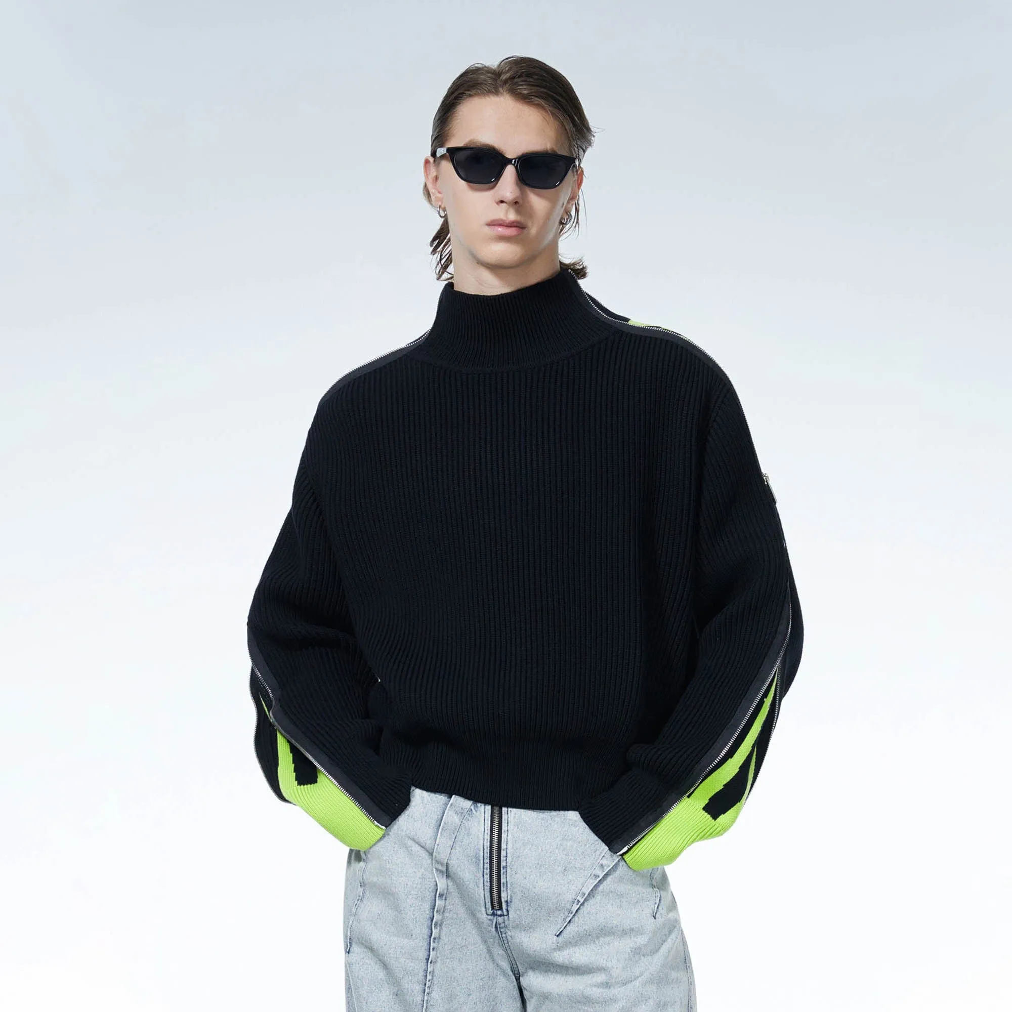 Neon Stripe Turtleneck Sweater