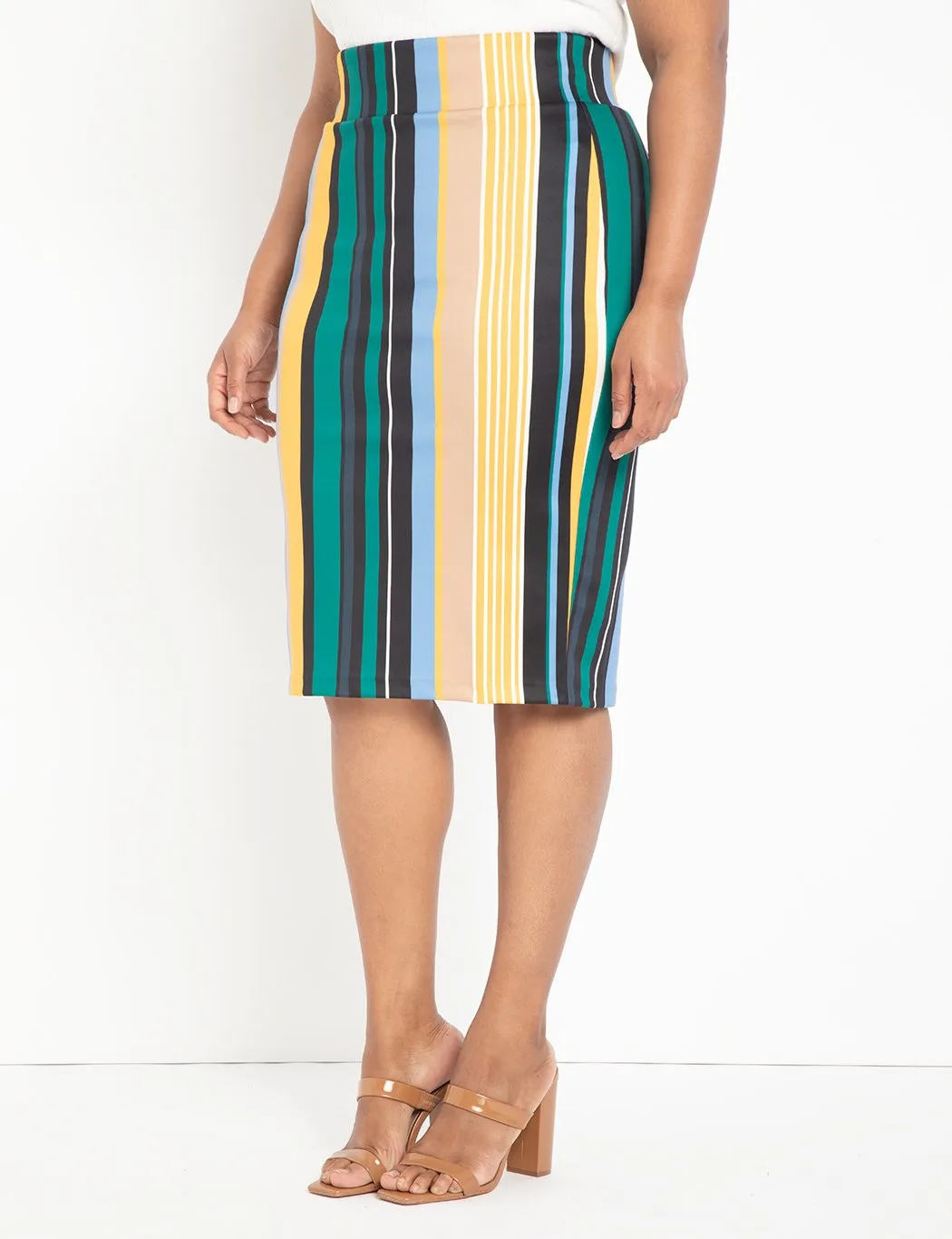 Neoprene Pencil Skirt in Eden Stripe