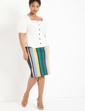 Neoprene Pencil Skirt in Eden Stripe