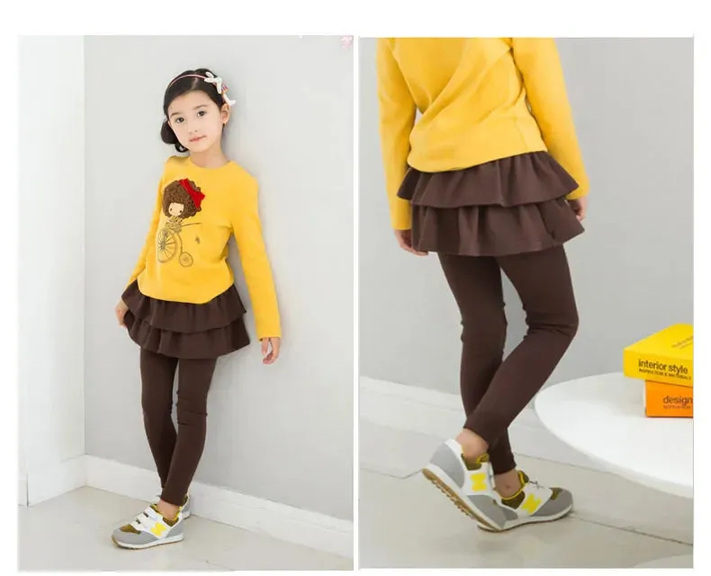 New  Autumn Winter Girls Dress Leggings Design Printed Cotton Children's Pants Kids Leggings Girl Skirt Children Dress