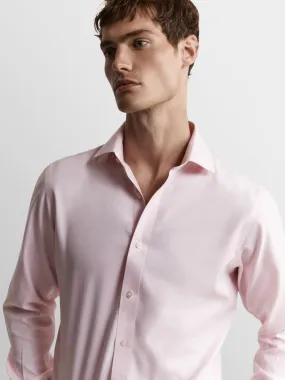 Non-Iron Pink Twill Slim Fit Double Cuff Classic Collar Shirt