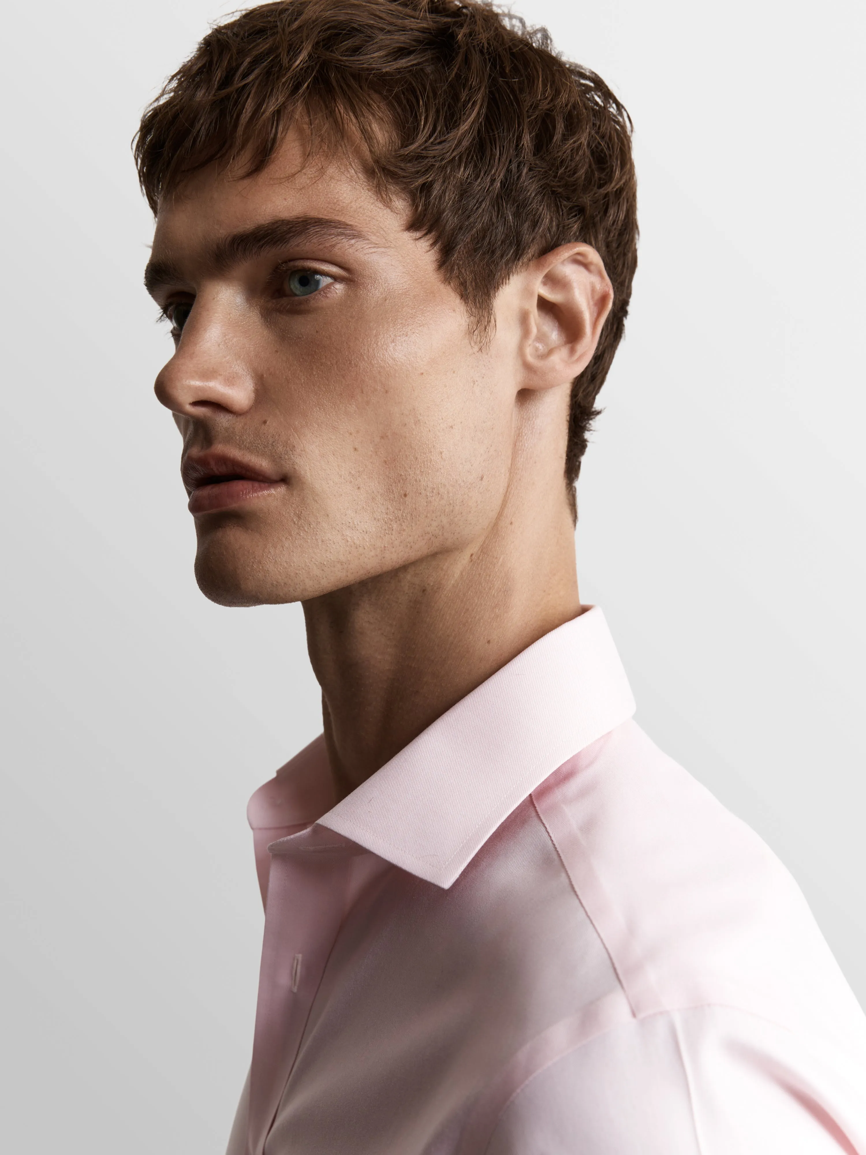 Non-Iron Pink Twill Slim Fit Double Cuff Classic Collar Shirt