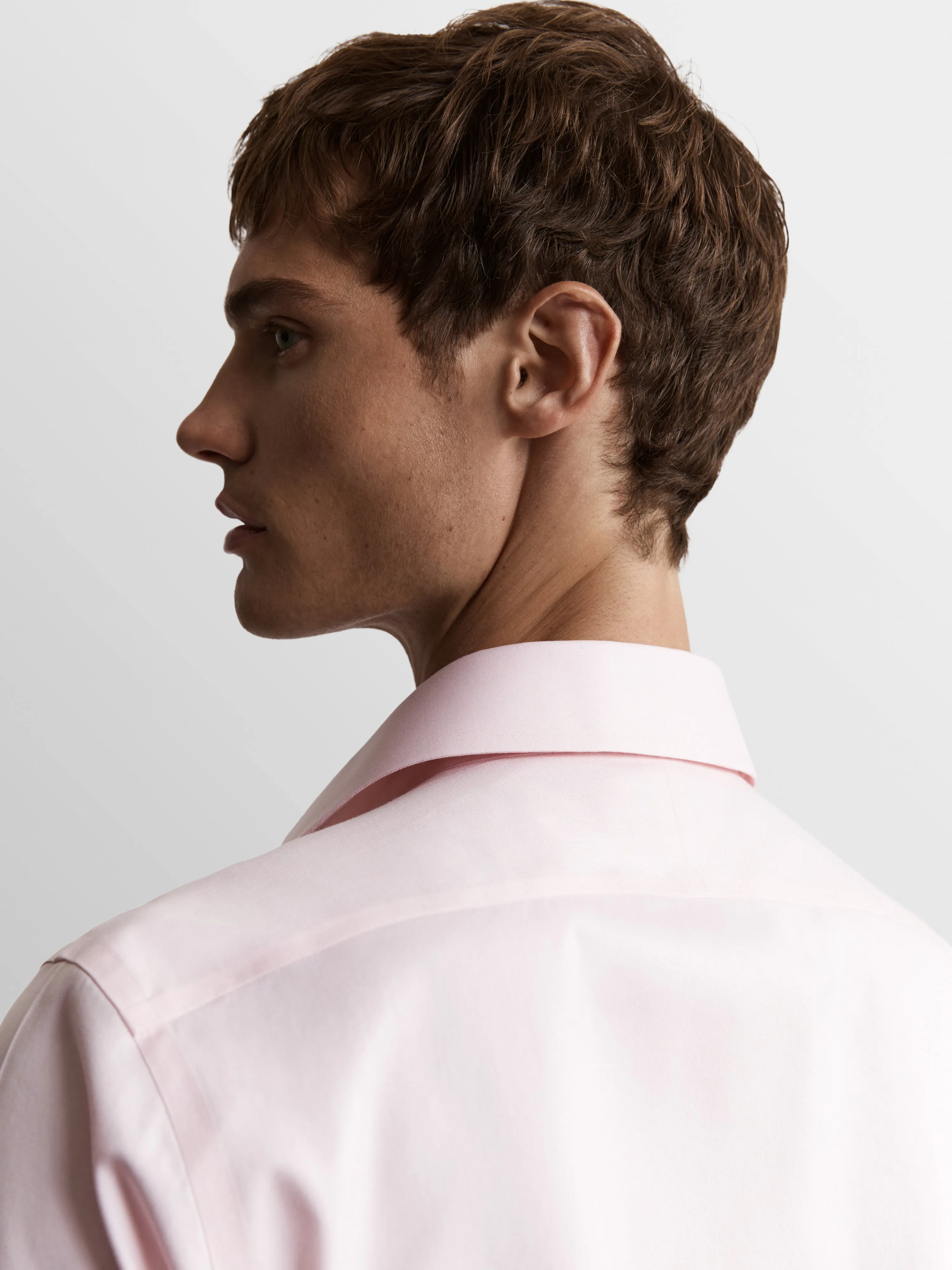 Non-Iron Pink Twill Slim Fit Double Cuff Classic Collar Shirt