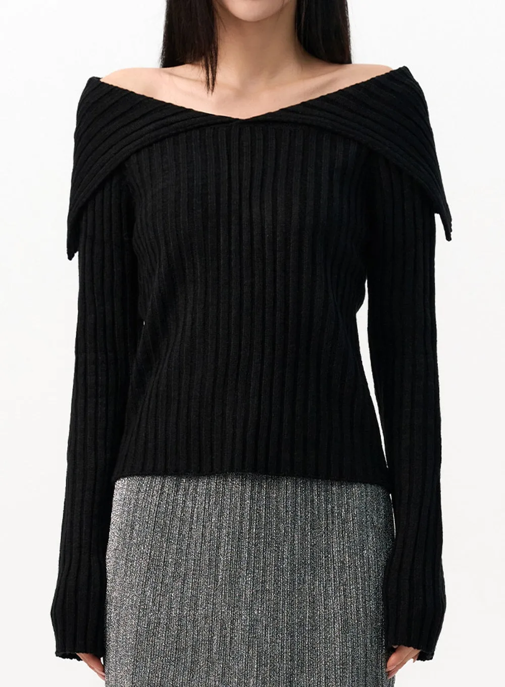 Off-Shoulder Knit Sweater IO320