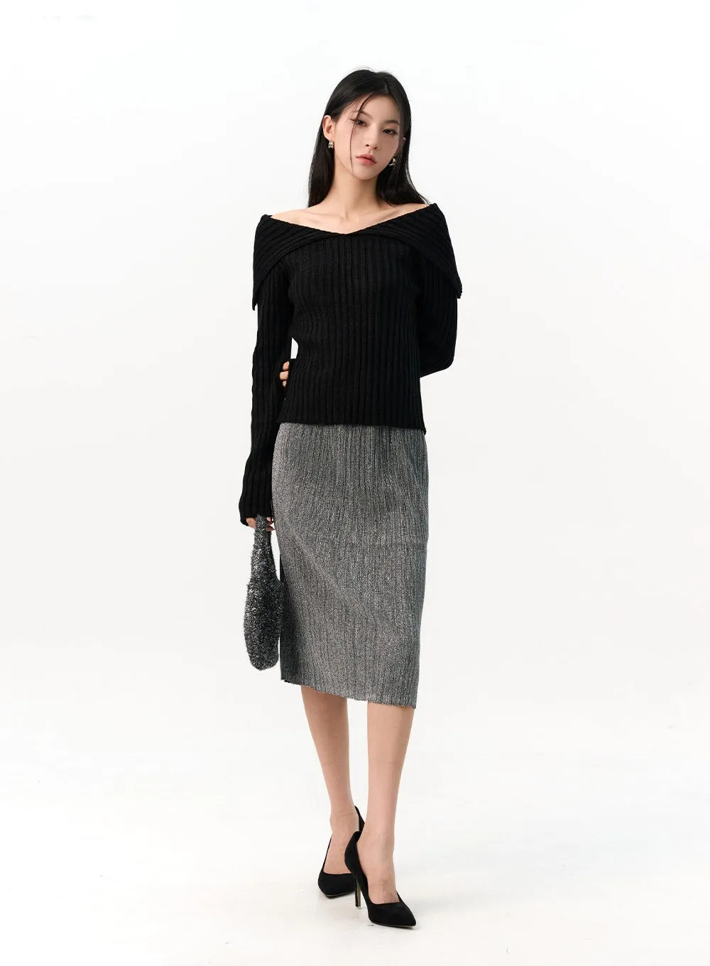 Off-Shoulder Knit Sweater IO320