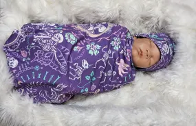 Pastel Goth Baby Swaddle   Hat or Band,Goth Baby Clothes,Bat in purple Teal Newborn Witchy Wrap,Skull Baby Blanket- 1 ONLY FLASH SALE