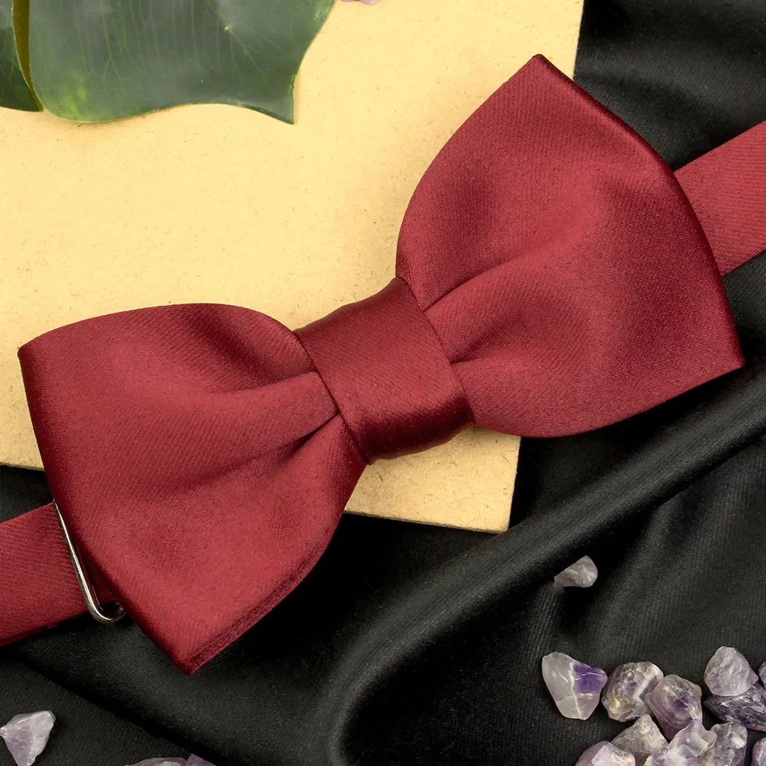 Peluche Essential  Maroon Coloured Cotton Bow Tie For Men