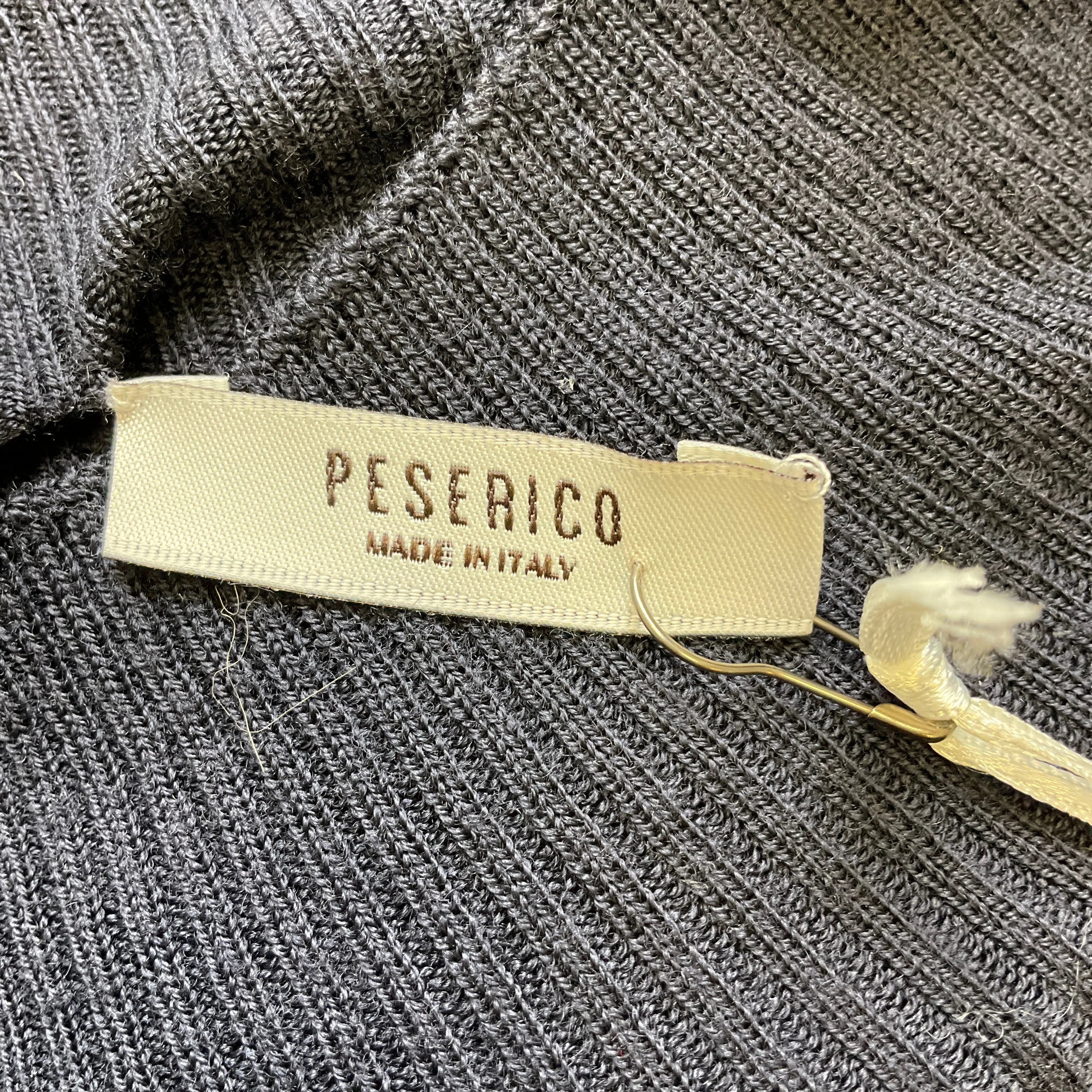 Peserico Navy Blue Ribbed Knit Wool Sweater