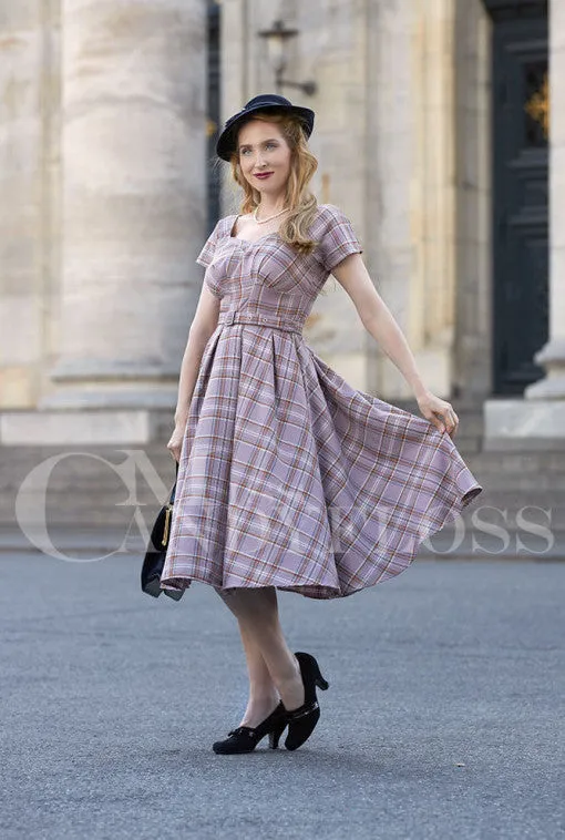 Phoebe-Wisteria Tartan swing dress by Miss Candyfloss