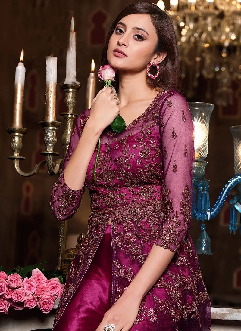 Pink Front Slit Sequins Embroidered Lehenga Style Anarkali Suit