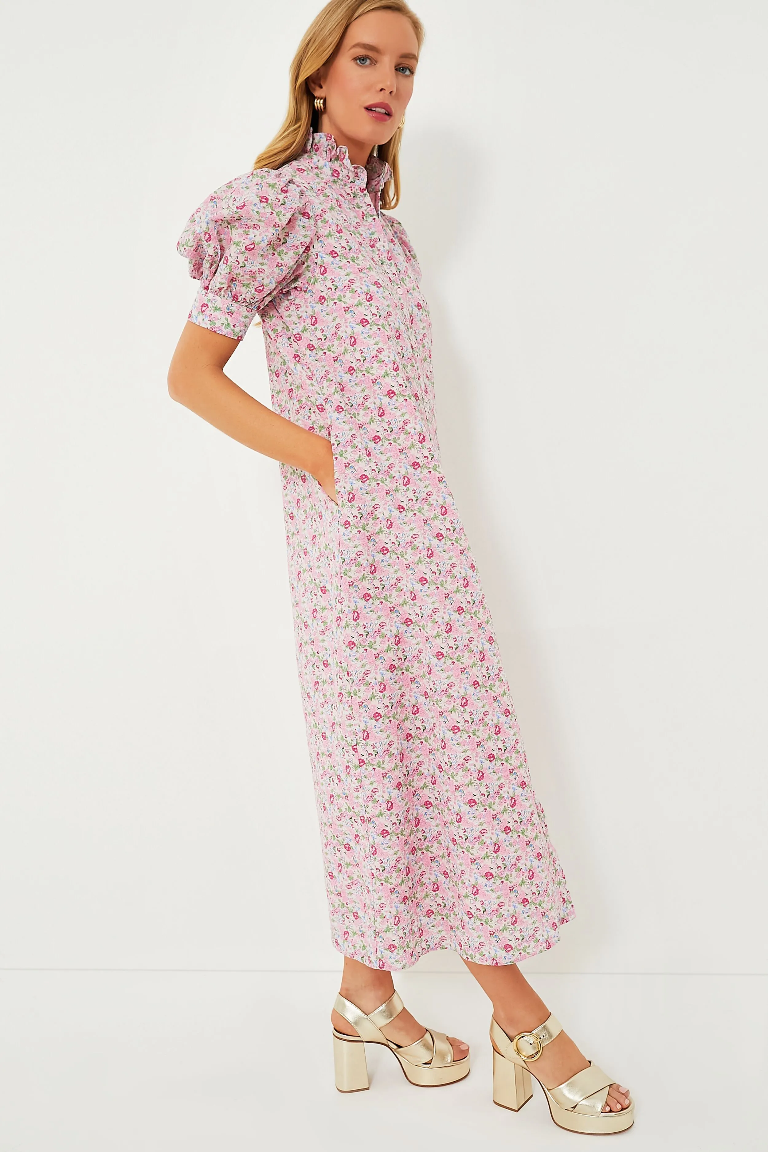 Pink Multi Ruffle Collar Louisa Maxi Dress