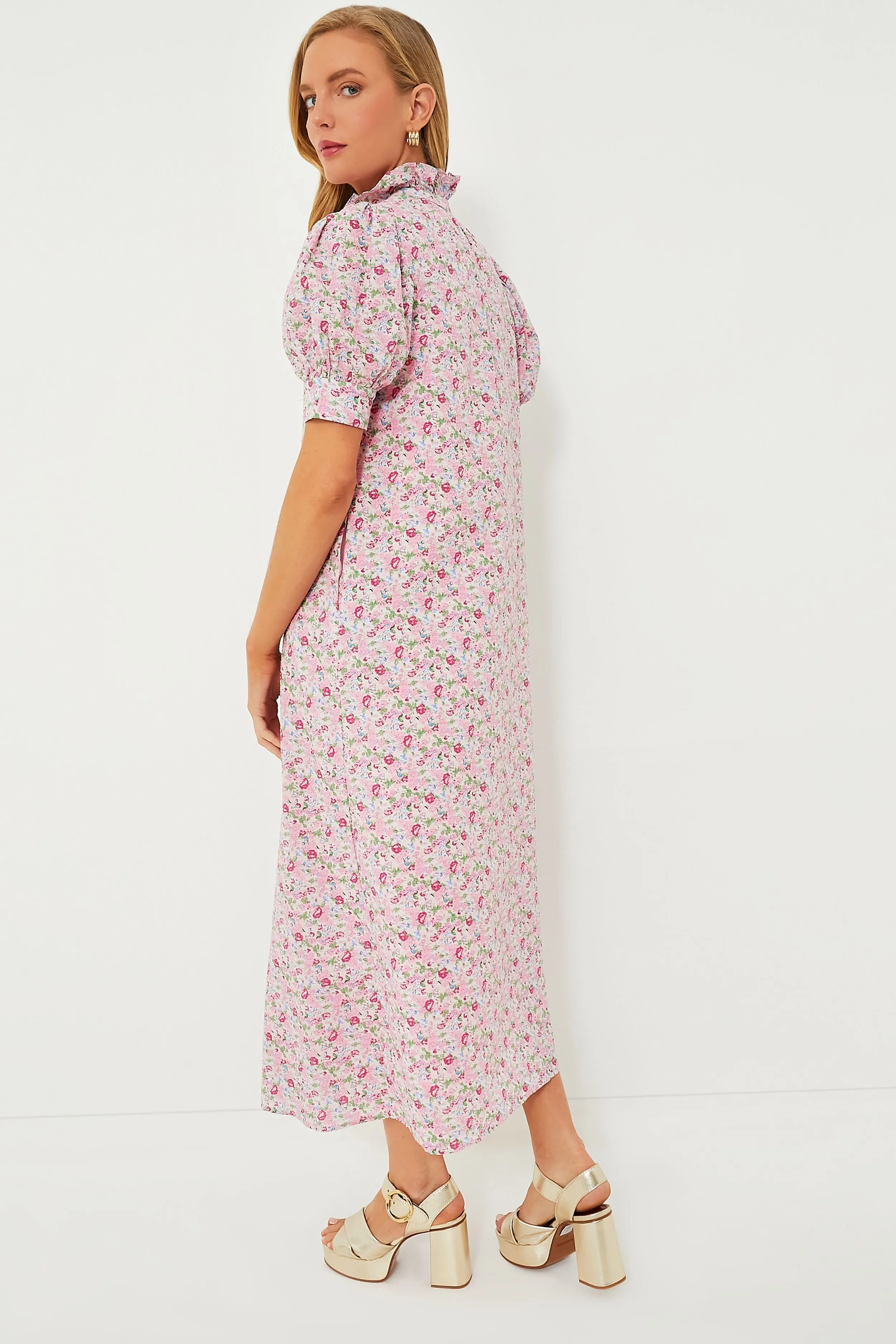 Pink Multi Ruffle Collar Louisa Maxi Dress