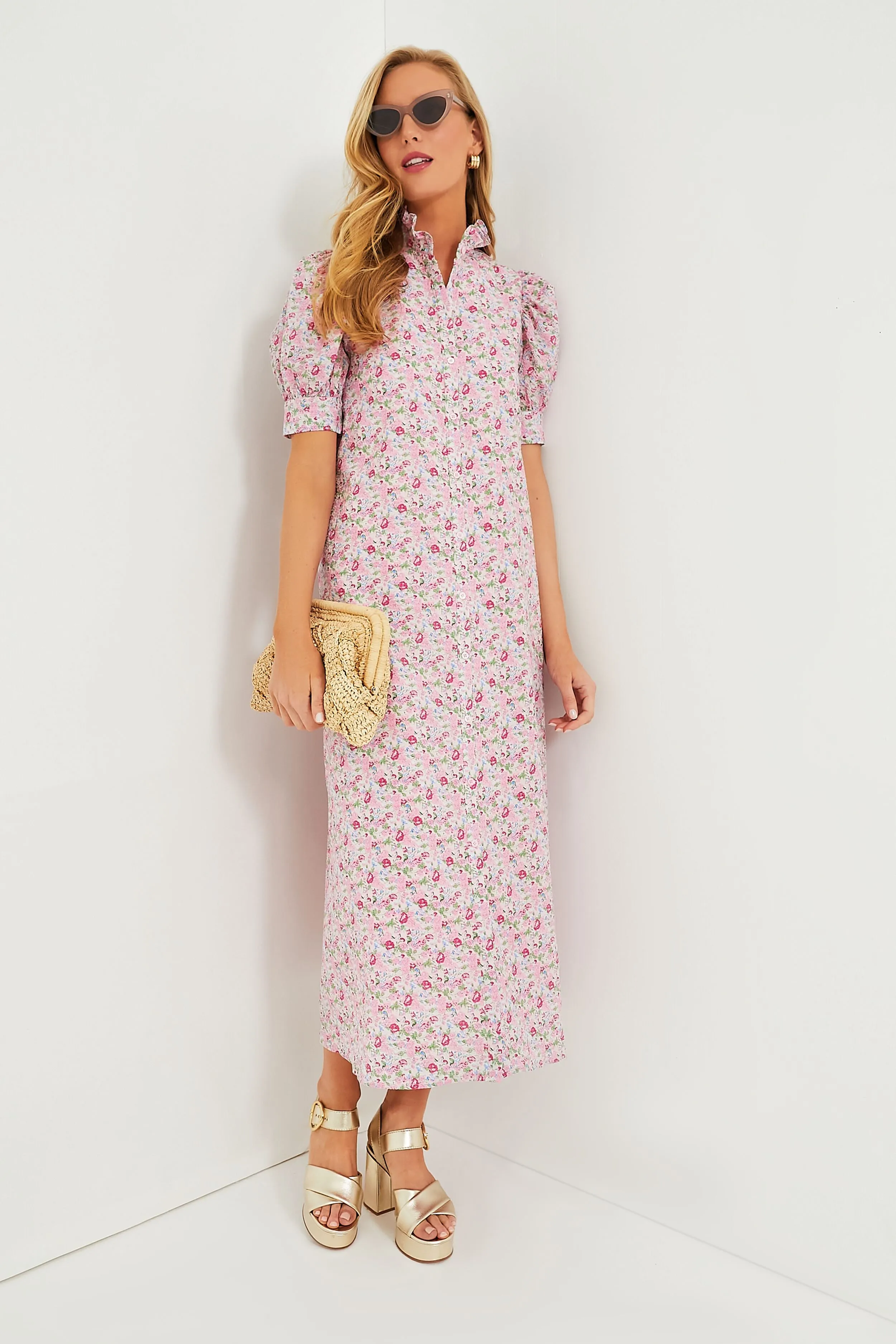 Pink Multi Ruffle Collar Louisa Maxi Dress