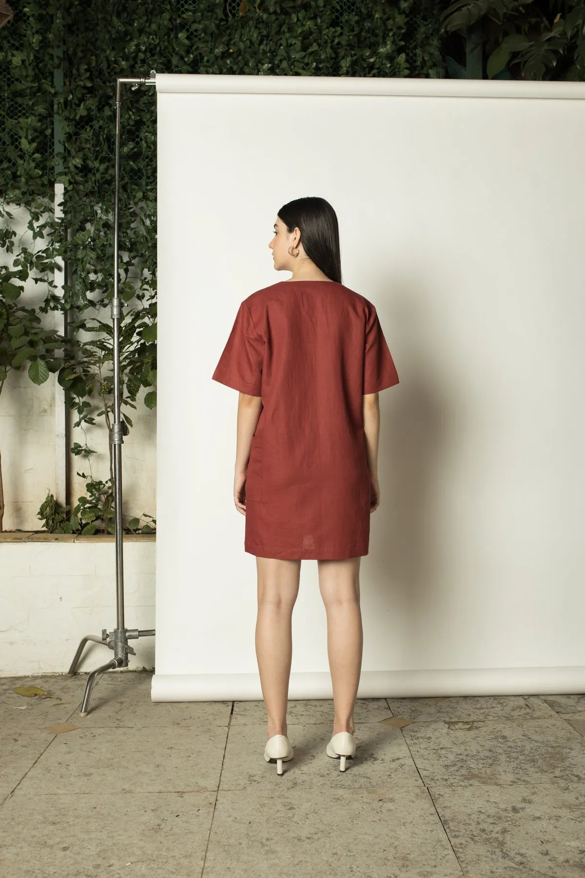 Plunge-Neck Shift hemp Cotton Dress