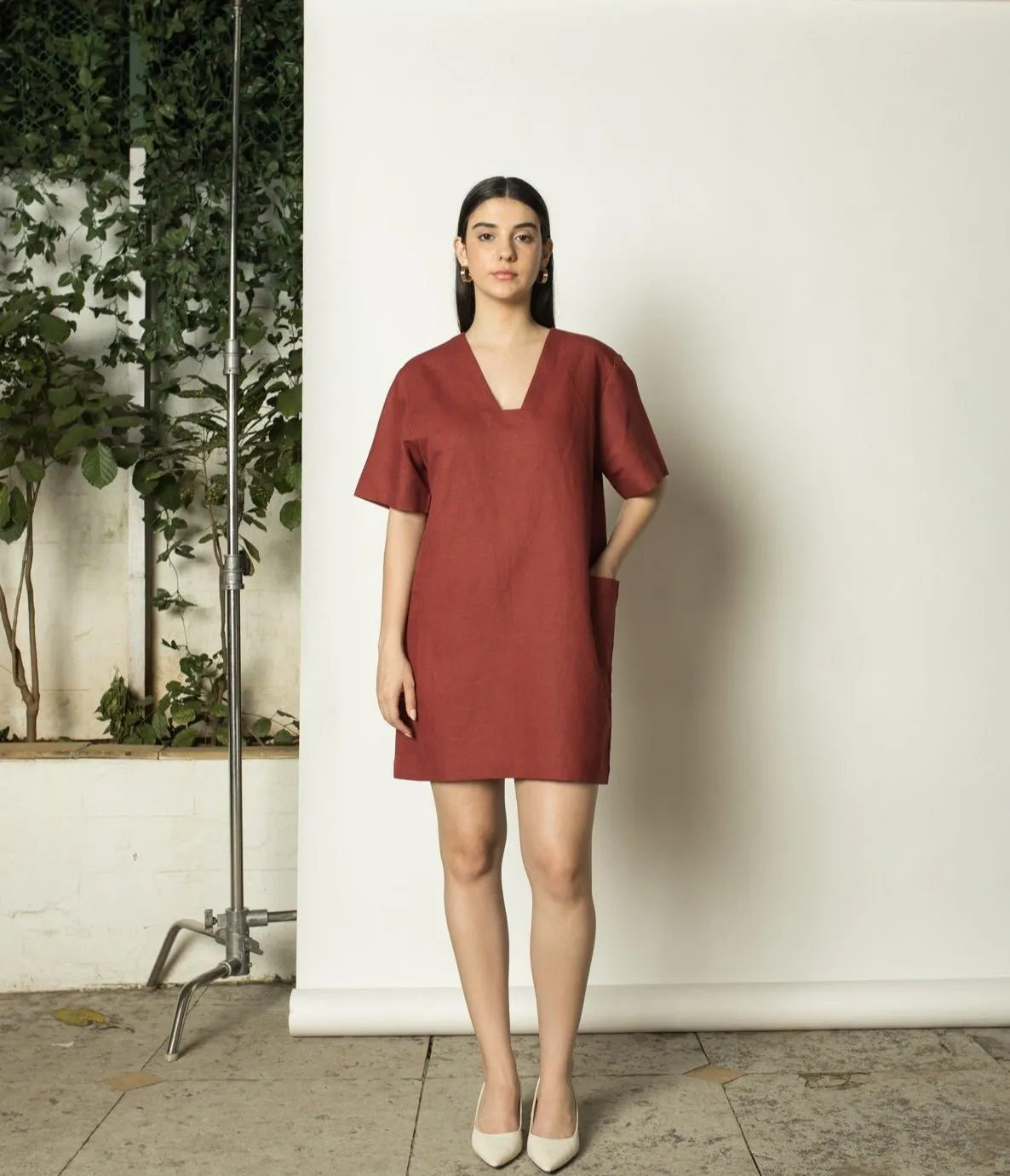 Plunge-Neck Shift hemp Cotton Dress