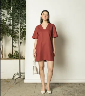 Plunge-Neck Shift hemp Cotton Dress