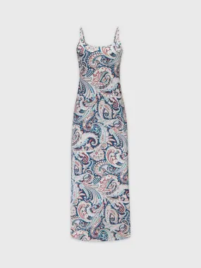 Printed Crew Neck Slip Dress-Teal Paisley