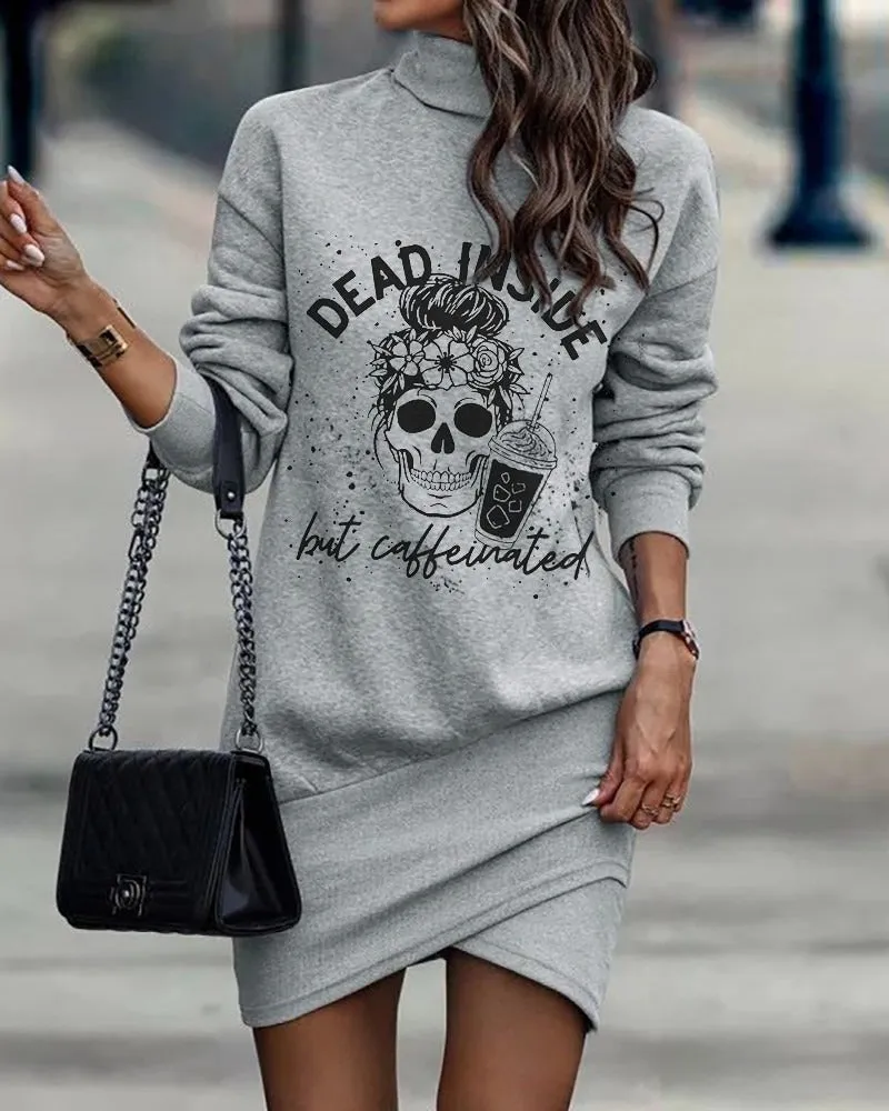 Printed Long Sleeve Turtle Neck Dress (Options)