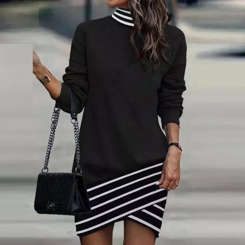 Printed Long Sleeve Turtle Neck Dress (Options)