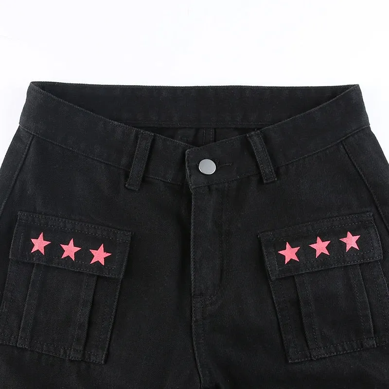 Punk Y2k Grunge Black and Pink Low Waist Denim Pants